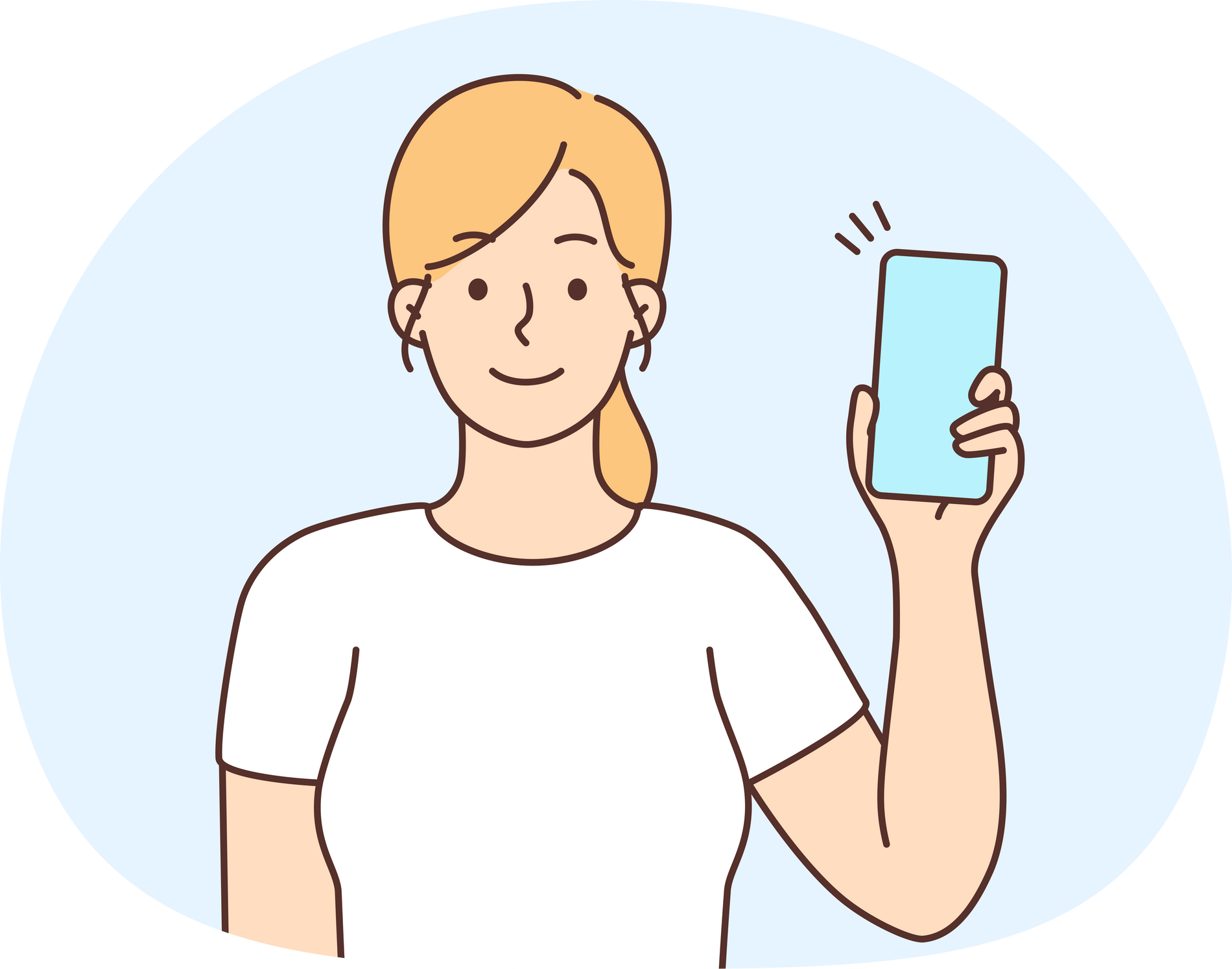 Smiling woman show cell with mockup screen