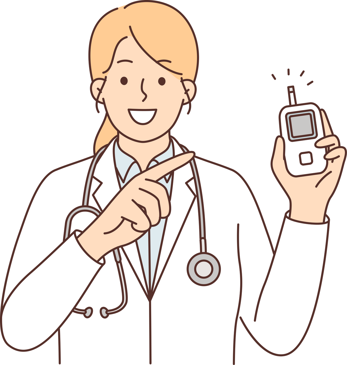 Woman doctor holds glucometer to measure increase in insulin in diabetic patients